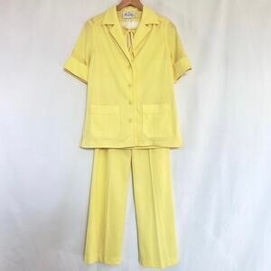 BUTTE KNIT Vintage 60s 70s 3pc Sunny Yellow Leisure Suit  Sz M